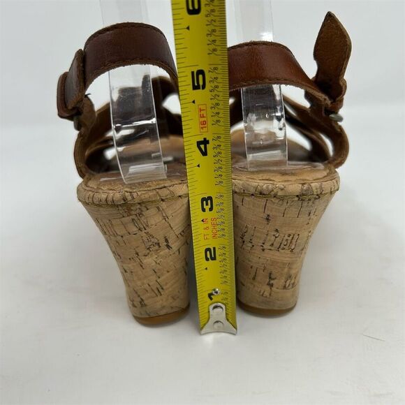 Born Women's Chestnut Brown Leather Slingback Wedge Sandals Size 9 Comfort - Picture 8 of 14
